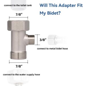 Chomely Bidet T Adapter for Tushy Bidet, Brass T Valve for (7/8” x 7/8” x 3/8”), 3-way T Connector Bidet Attachment for Toilet