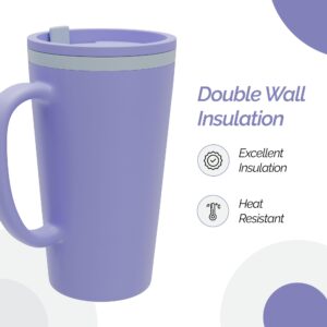 Copco Cone 16oz Insulated Travel Mug with Handle, Double Wall, Slide-Closure Lid, BPA-Free, Microwave & Dishwasher Safe, Reusable Plastic Travel Coffee Tumbler - Portable Coffee Cup (Light Purple)