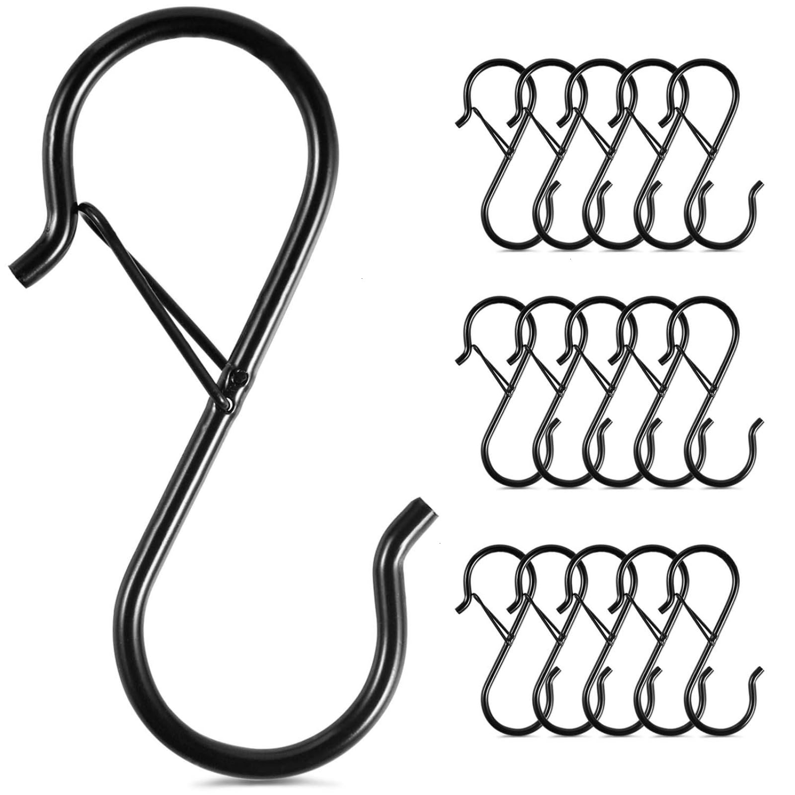 WSSROGY 15 Pcs S Hooks Hangers with Safety Buckle 3.6 inch Closet Hooks Fence Hooks for Hanging Plants, Kitchenware