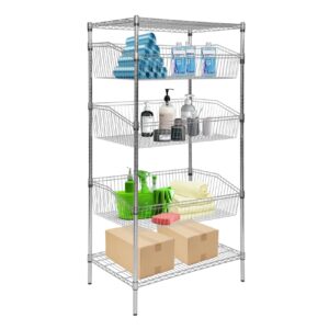 biosp 4-tier adjustable metal wire rack shelving unit, heavy duty basket storage shelf for outdoor & indoor, bathroom, laundry, kitchen, garage