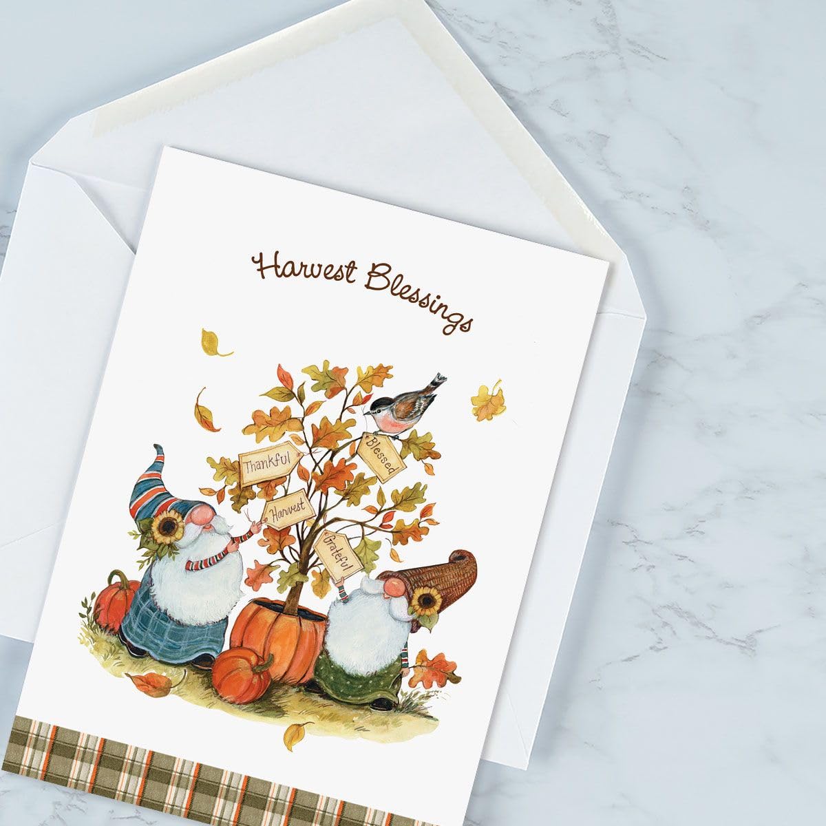 Current - Grateful Gnomes Thanksgiving Cards, Susan Winget, Themed Holiday Card Variety Value Pack, Set of 8 Large 5 x 7-Inch Cards, Assortment of 4 Unique Designs, Envelopes Included