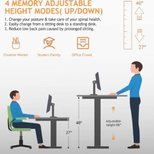 Legooin Electric Standing Desk, 55x24in Adjustable Height Computer Desk with Wheels, Sit-Stand Desk with Charging Station, 2 USB Ports, 3 Power Outlets, Spacious Workstation for Home Office(Black)