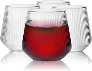 omyopy 20 pack stemless ribbed wine glasses for parties, 14oz origami style ridged drinking glasses tumbler, drinking party cups disposable & reusable for cocktails, whiskey, wedding