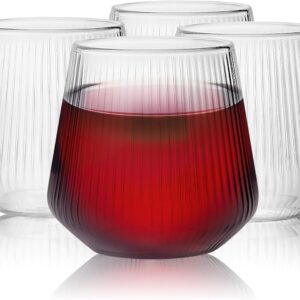 OMYOPY 20 Pack Stemless Ribbed Wine Glasses for Parties, 14oz Origami Style Ridged Drinking Glasses Tumbler, Drinking Party Cups Disposable & Reusable for Cocktails, Whiskey, Wedding