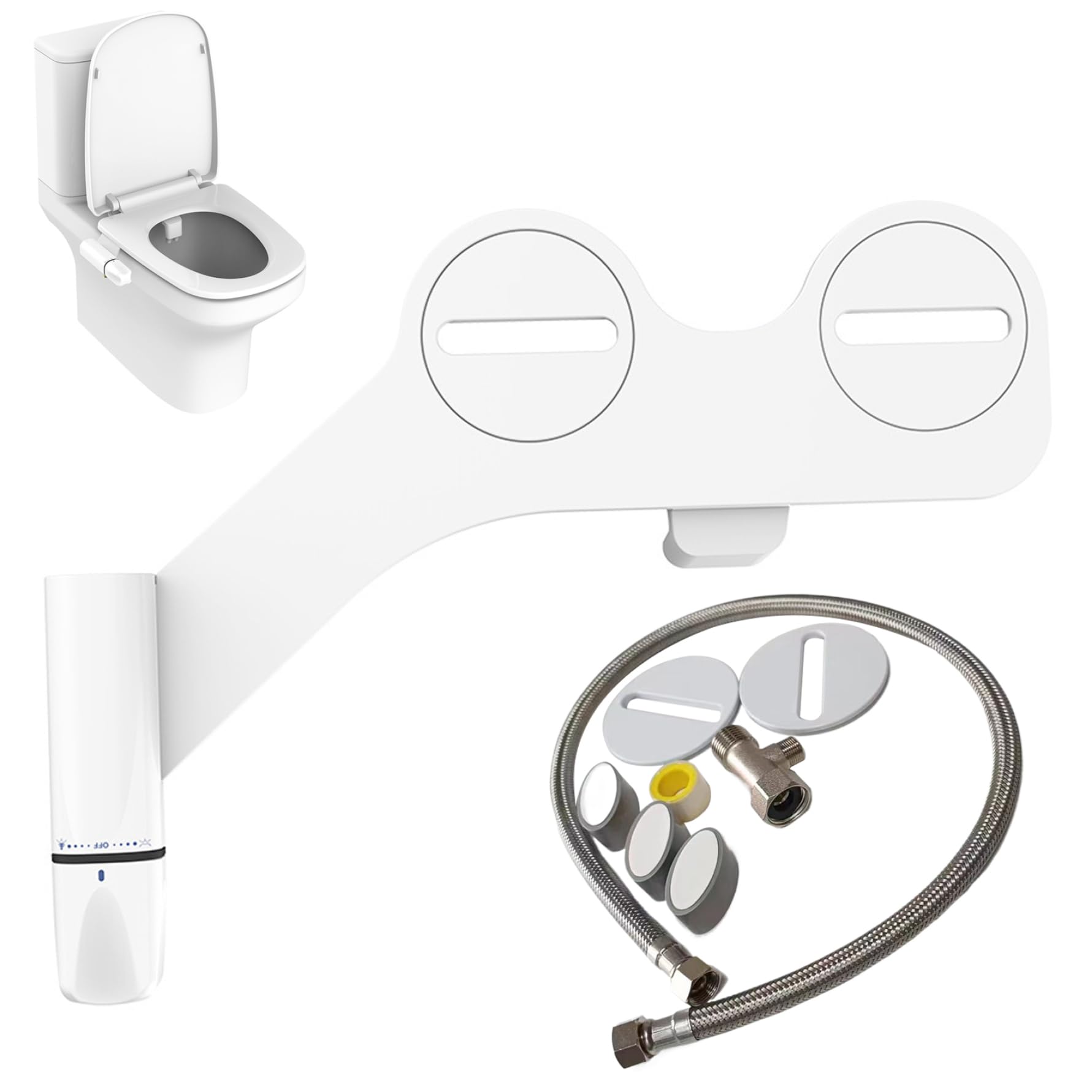 Bidet Attachment Bidet Attachment for Toilet UK, Toilet Bidet Attachment, Ultra-Slim Bidet Sprayer with Dual Nozzle, Non-Electric Bidet Spray Adjustable Pressure for Feminine/Posterior Wash