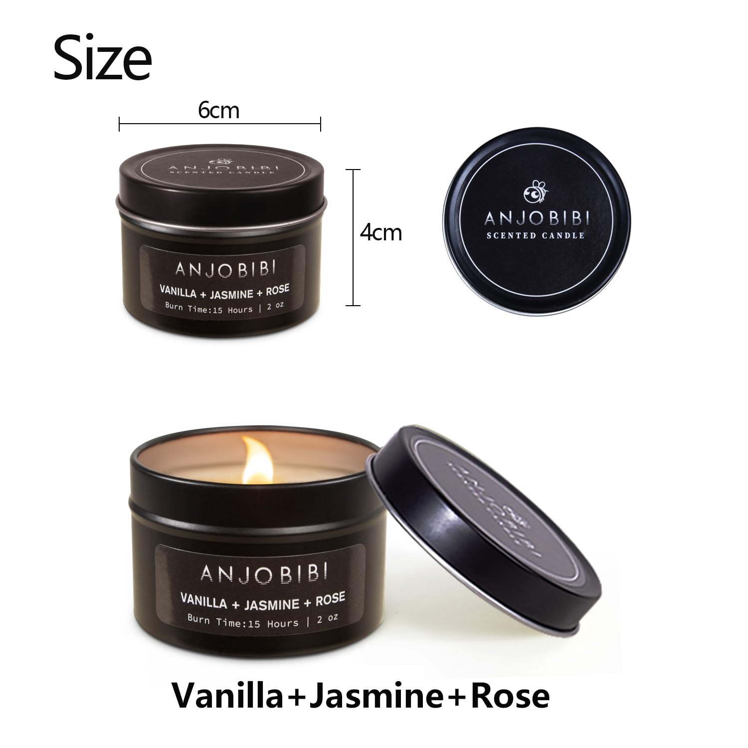 Vanilla & Jasmine & Rose Scented Candle Gifts for Women （2 Pack） - 2 Oz - 15 Hour Burn Time Long Lasting Candle，All Natural, Soy Candles, Soothe