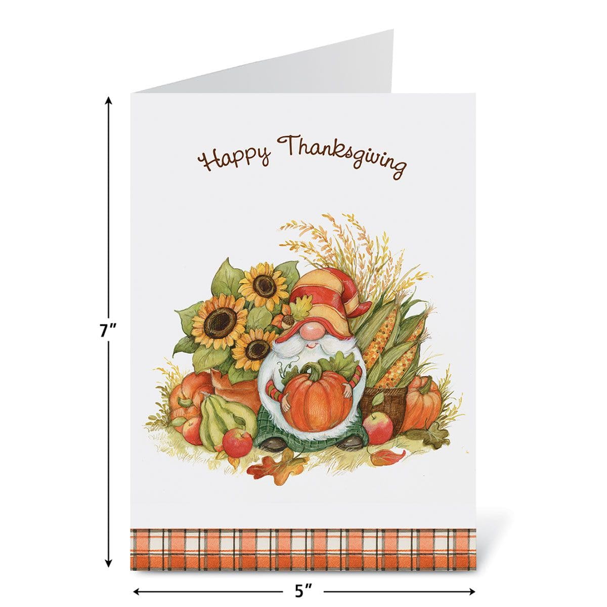 Current - Grateful Gnomes Thanksgiving Cards, Susan Winget, Themed Holiday Card Variety Value Pack, Set of 8 Large 5 x 7-Inch Cards, Assortment of 4 Unique Designs, Envelopes Included