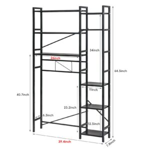 Over The Toilet Storage, 7 Tier Over Toilet Bathroom Organizer with Adjustable Shelf, Stable Toilet Shelf with 4 Hooks, 2 Suction Cups, Freestanding Toilet Storage Rack for Bathroom Laundry Restroom