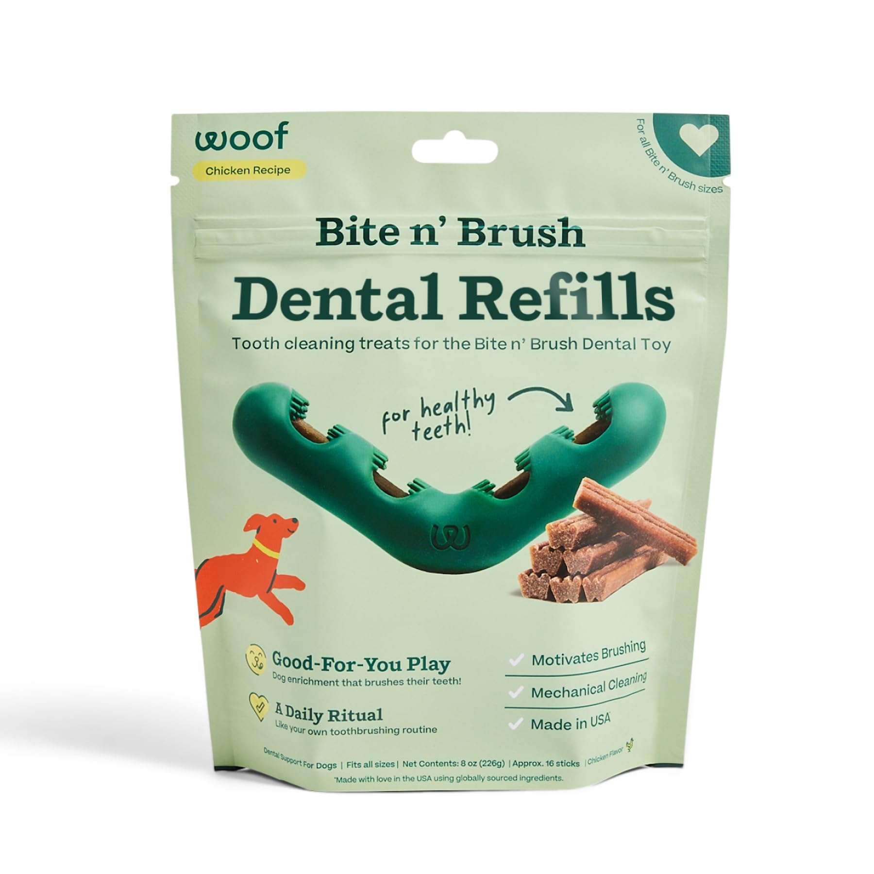 WOOF - Bite n' Brush Refills for The Dog Toothbrush Toy - Scrub Plaque and Tartar from Your Dog's Teeth and Mouth - Dog Dental Chew Toy Treats - Approximately 16 Refills