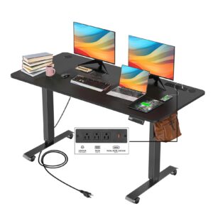 legooin electric standing desk, 55x24in adjustable height computer desk with wheels, sit-stand desk with charging station, 2 usb ports, 3 power outlets, spacious workstation for home office(black)