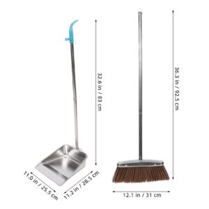 Amosfun Heavy Duty Broom and Dustpan Set, Stainless Steel Broom and Dustpan Set with Long Handle for Home Standing Dust Pan Indoor or Outdoor Brooms Dustpan