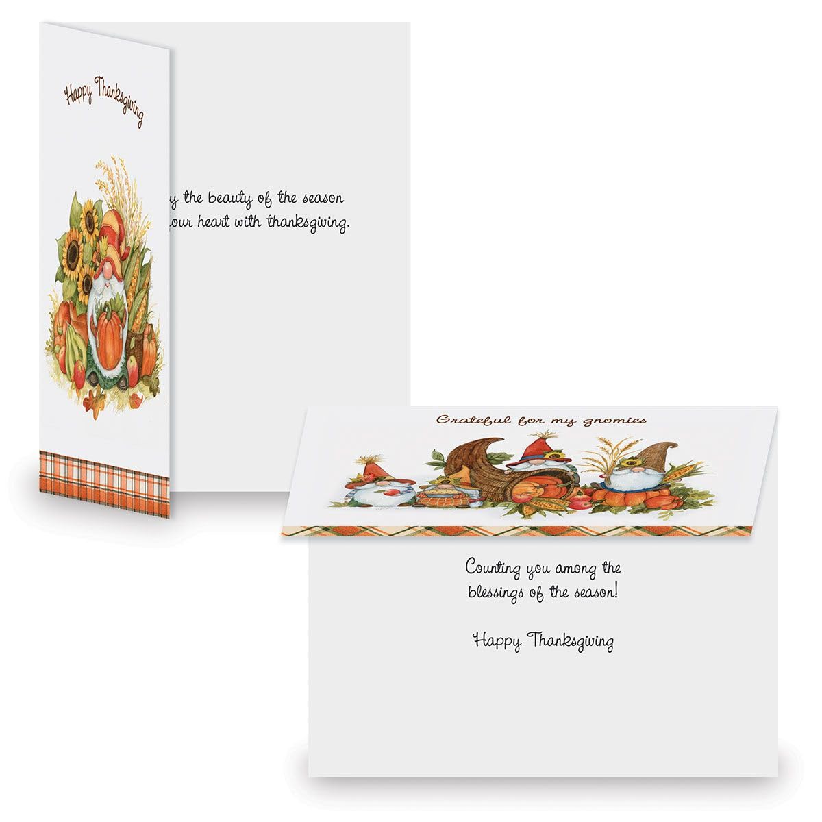 Current - Grateful Gnomes Thanksgiving Cards, Susan Winget, Themed Holiday Card Variety Value Pack, Set of 8 Large 5 x 7-Inch Cards, Assortment of 4 Unique Designs, Envelopes Included