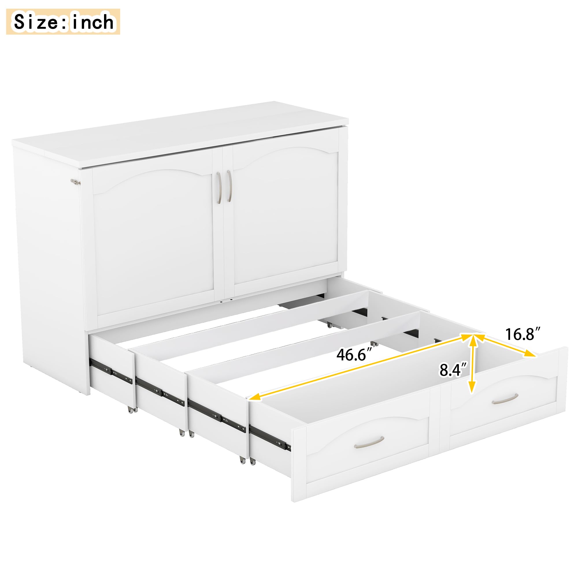 Jintop Full Size Murphy Bed,Cabinet Hideaway Bed with Drawer and a Set of Sockets & USB Ports,Wood Wall Bed can be Folded w/Pulley Structure Design,Easy Assembly,for Kids Bedroom,Student Dorms,White