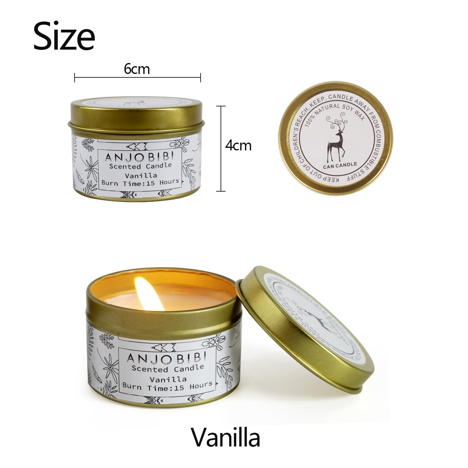 Vanilla Scented Candle Gifts for Women （2 Pack for Gold） - 2 Oz - 15 Hour Burn Time Long Lasting Candle，All Natural, Soy Candles, Soothe