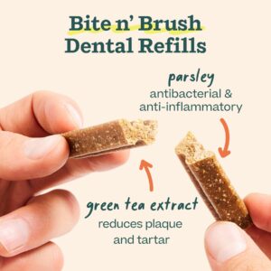 WOOF - Bite n' Brush Refills for The Dog Toothbrush Toy - Scrub Plaque and Tartar from Your Dog's Teeth and Mouth - Dog Dental Chew Toy Treats - Approximately 16 Refills