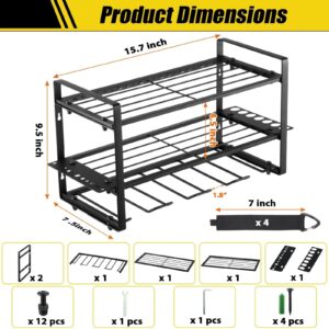 Power Tool Organizer Wall Mount, 2 Pack 3 Layers Garage Wall Shelving, 8 Drill Holder Wall Mount, Cordless Tool Organizer, Garage Storage Rack with 4 Extension Cord Holder