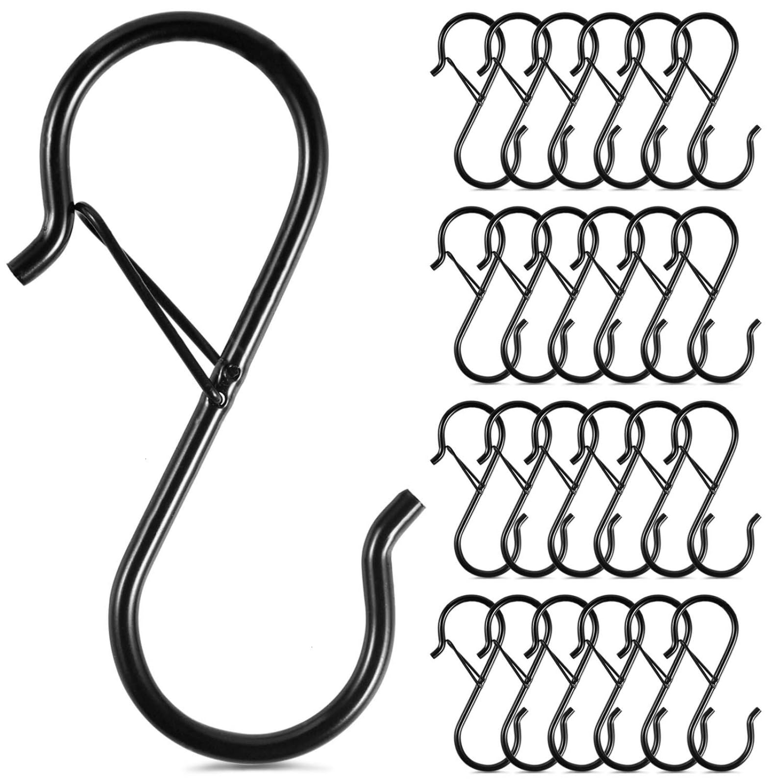 WSSROGY 25 Pcs S Hooks Hangers with Safety Buckle 3.6 inch Closet Hooks Fence Hooks for Hanging Plants, Kitchenware