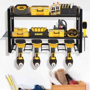 Power Tool Organizer Wall Mount, 2 Pack 3 Layers Garage Wall Shelving, 8 Drill Holder Wall Mount, Cordless Tool Organizer, Garage Storage Rack with 4 Extension Cord Holder