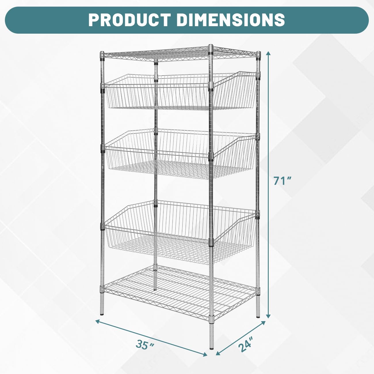 biosp 4-Tier Adjustable Metal Wire Rack Shelving Unit, Heavy Duty Basket Storage Shelf for Outdoor & Indoor, Bathroom, Laundry, Kitchen, Garage