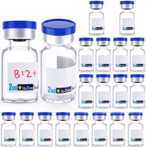 ks-tek 20pcs sterile empty vial,sample vials with self healing injection port and flip off cover,borosilicate injection glass bottle individually packing (transparent, 2ml)