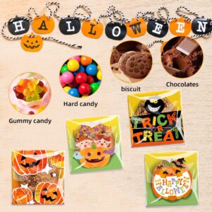 100 PCS Small Halloween Cellophane Treat Bags,Halloween Clear Self Adhesive Candy Bags,Halloween Plastic Cookie Bags for Trick or Treat, Halloween Goodie Bags for Party Favor Supplies