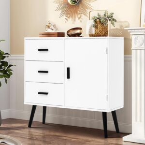 Storage Cabinet with 3 Drawers, Accent Cabinet with Adjustable Shelf, Entryway Cabinet for Living Room, Entryway, White