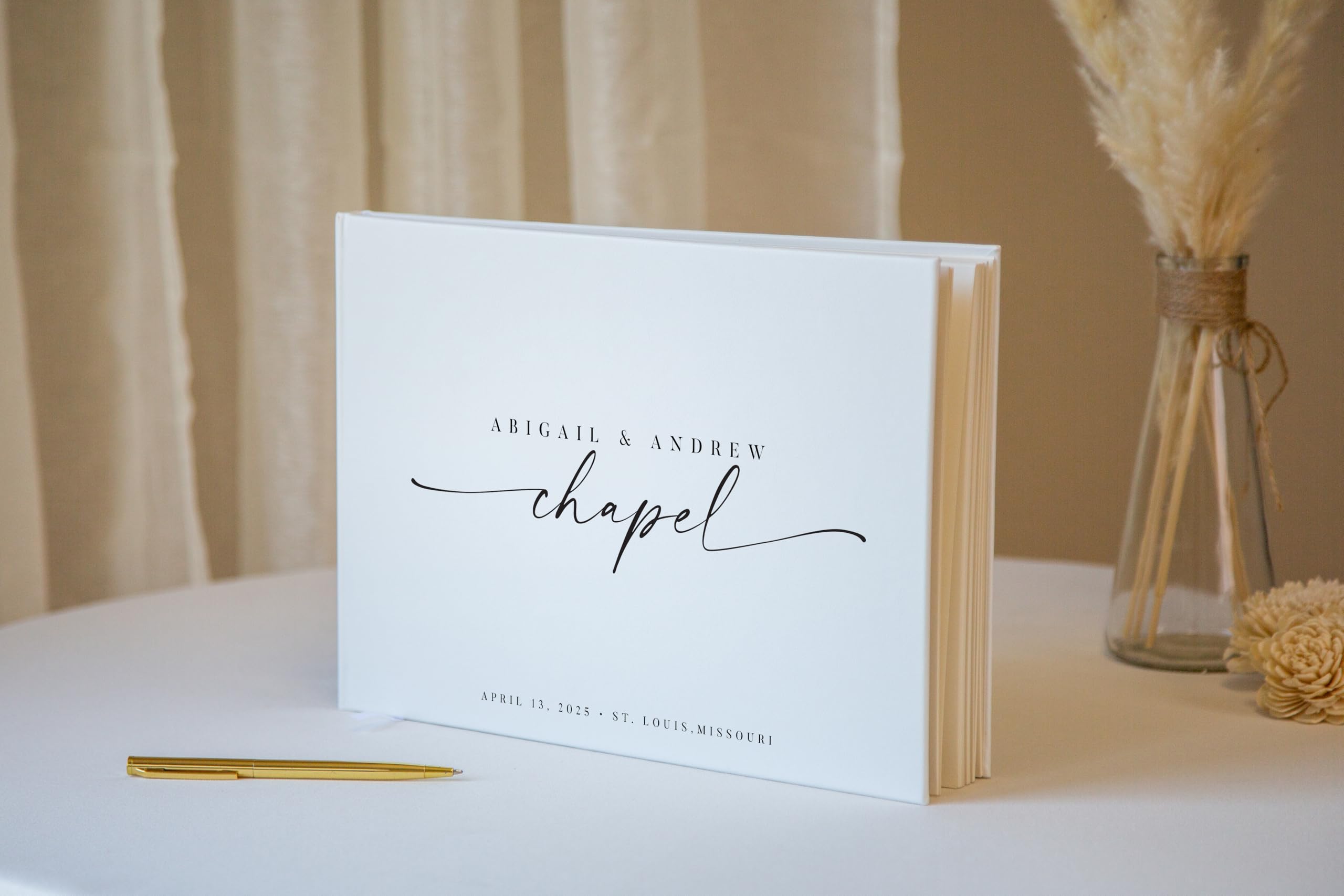 Personalized Guest Book - 11.5" x 8.5" Custom Bride & Groom Names with Bookmark and Hard Cover 120 GSM Blank Pages, for Weddings Guest Book, Engagements, Birthdays, Special Events, Eggshell