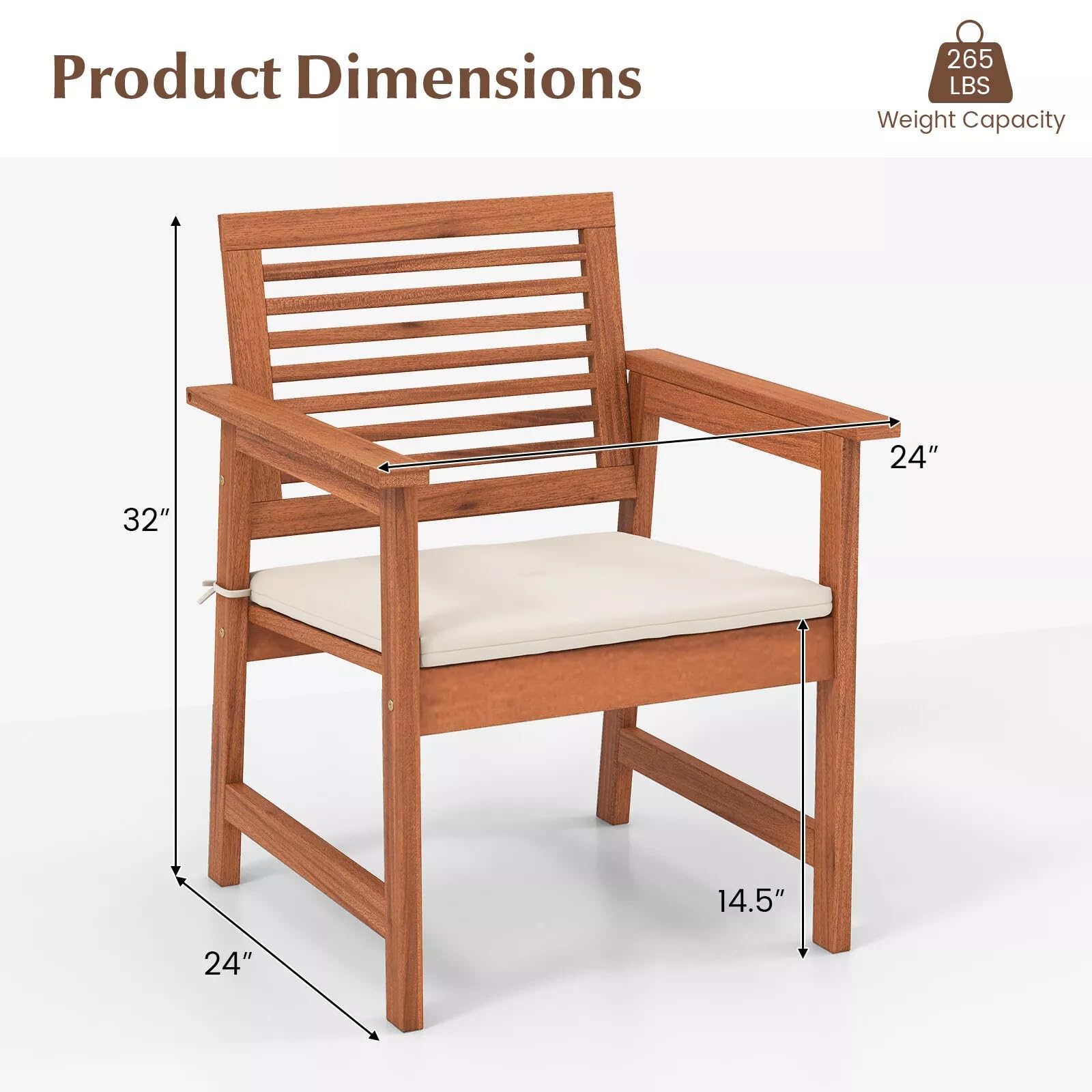 VcJta Solid Wood Outdoor Dining Chairs Set with 2 Comfortable Cushions - Patio Seating Furniture