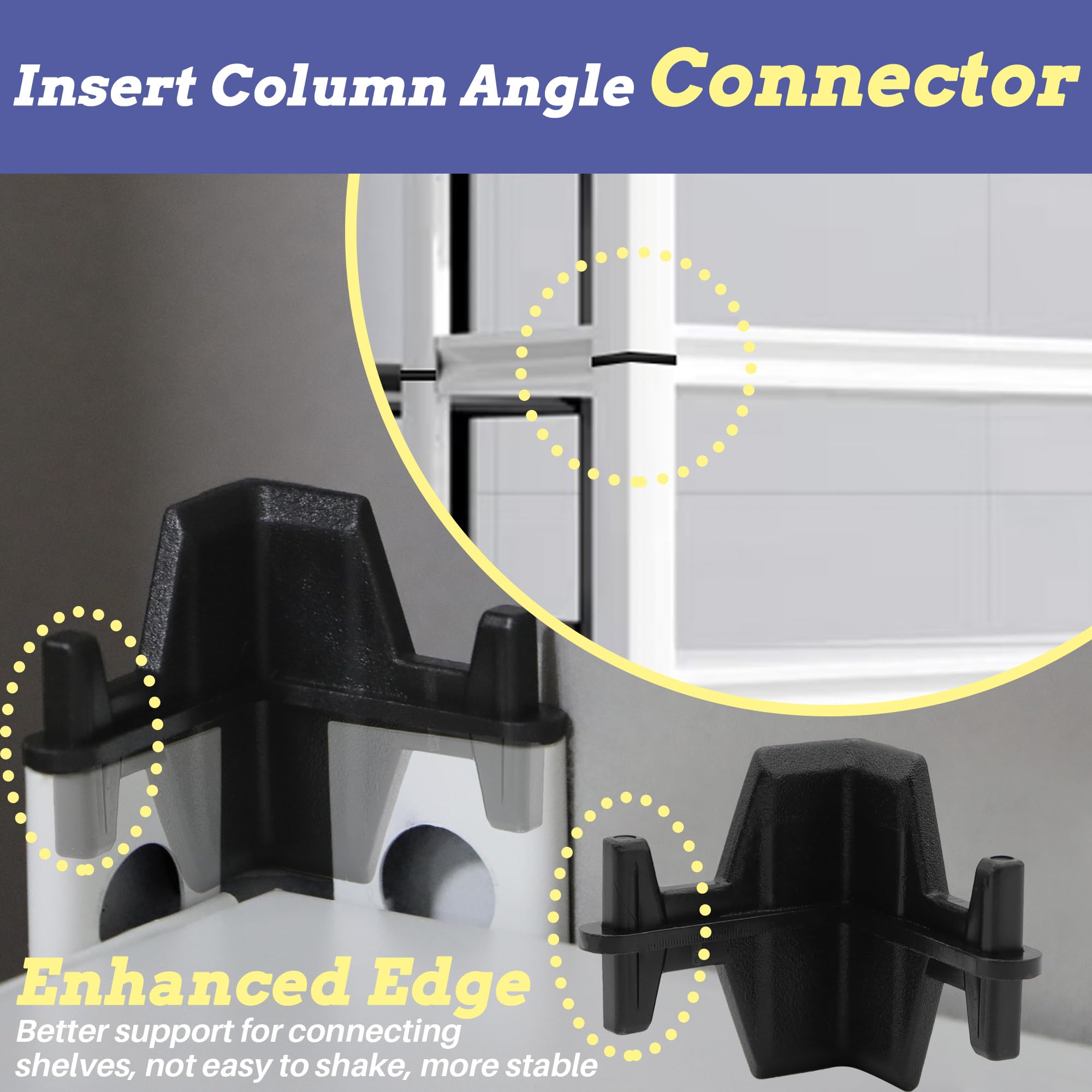 Terixe 16 Pcs Post Inserts Connectors for Whalen and Costco 5 Shelf Heavy Duty Shelving Unit - PP Plastic, Injection Molded, Sturdy Support - Black, Includes 8 Post Corner Connectors and 8 Post Caps