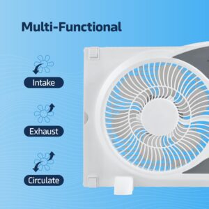 Nexair 9" Twin Window fan with Remote Control, 3 Speed Bedroom window fan reversible Airflow Exhaust And Intake Quiet Operation, Fan Window Easy to install Seals with Built-In panels extending 24"-37"