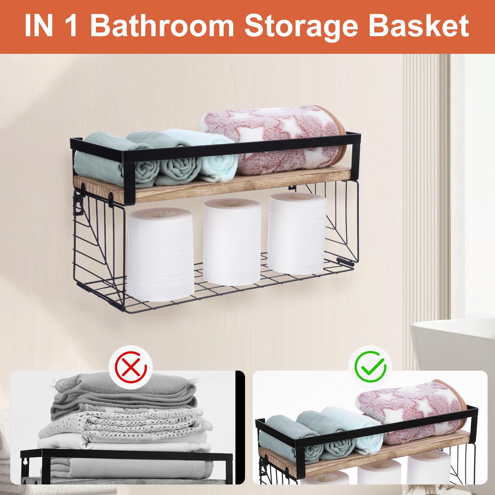 Dntorx Towel Racks for Bathroom, Wall Towel Holder with Storage Basket Bathroom Towel Rack Wall Mounted Holder Bath Towel Storage Towel Shelves Organizer for Bathroom, Rv