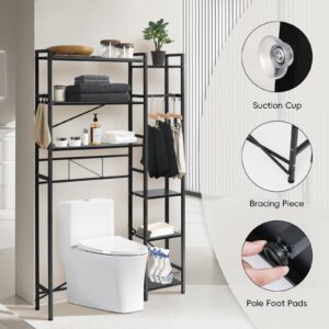 Over The Toilet Storage, 7 Tier Over Toilet Bathroom Organizer with Adjustable Shelf, Stable Toilet Shelf with 4 Hooks, 2 Suction Cups, Freestanding Toilet Storage Rack for Bathroom Laundry Restroom