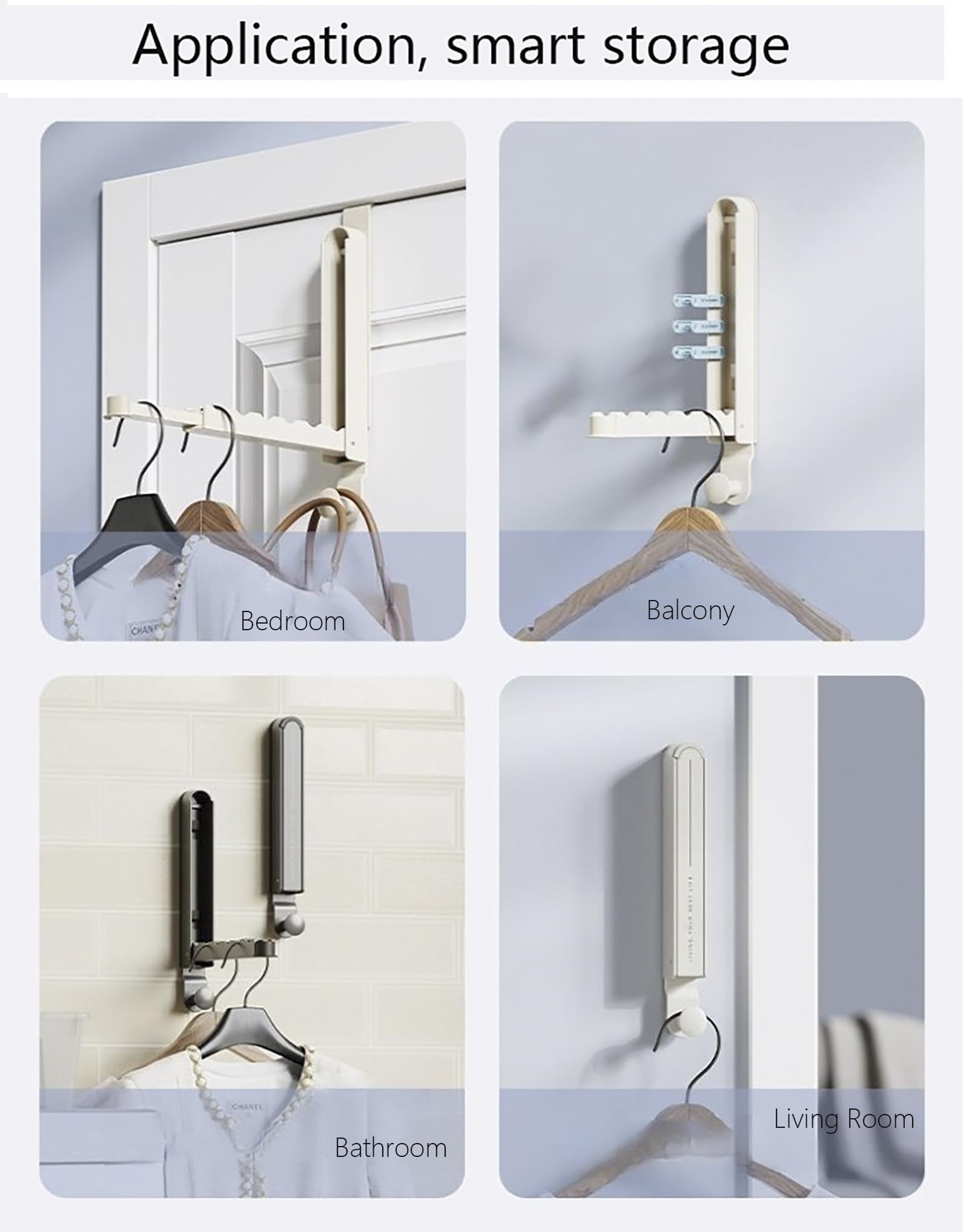 Over The Door Folding Clothes Drying Rack, Alluminum Alloy Hanger with Retractable Lod, Laundry Hanging Coat Rack with 6 Groves, Clothing Hanger Hook for Towel,Coat,Bag and Robe (White Hook Type)