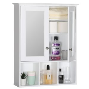 veikou oversized bathroom wall mounted storage cabinet with dual mirror doors, 30.4'' hanging medicine cabinet for bathroom, bathroom cabinet with adjustable shelves, white