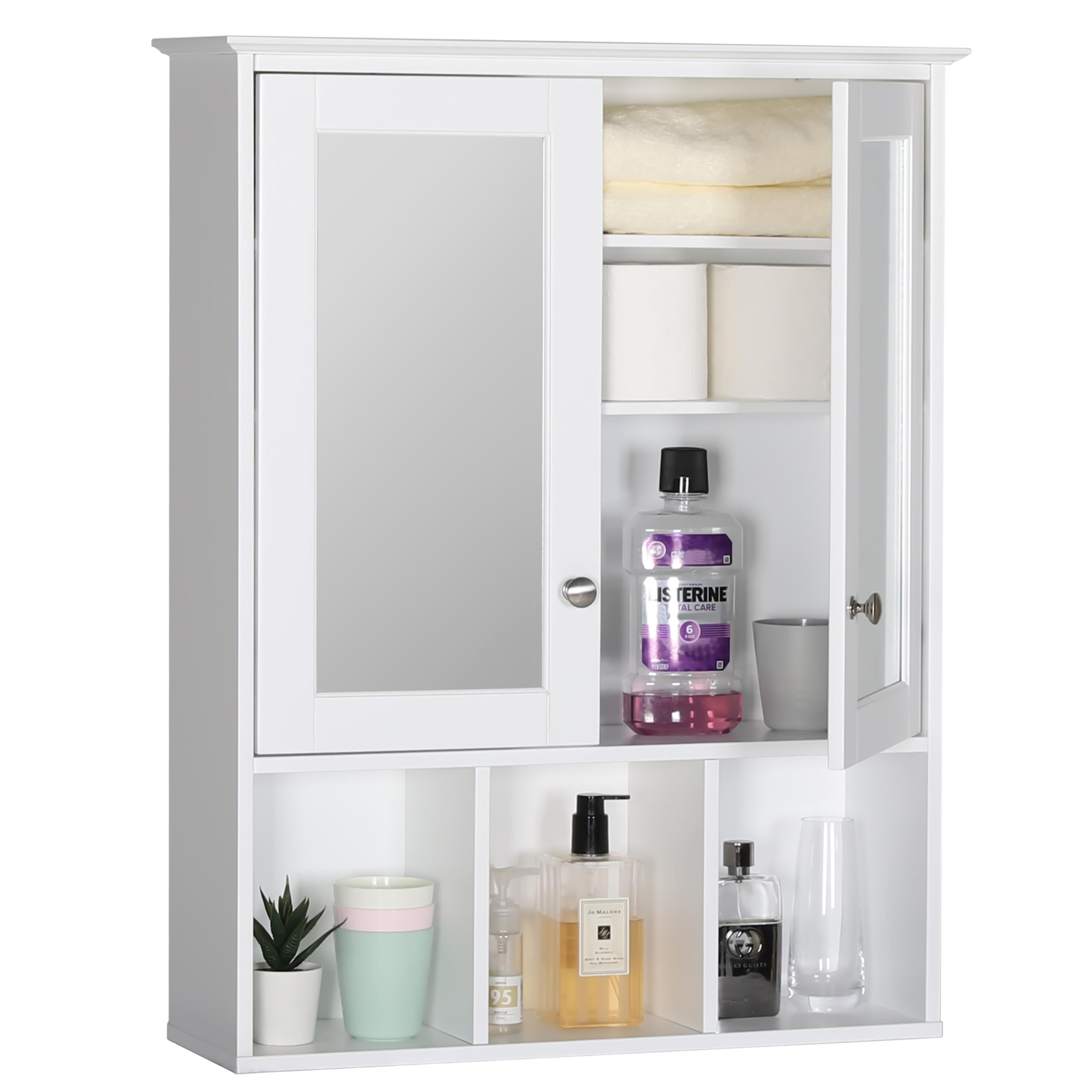 VEIKOU Oversized Bathroom Wall Mounted Storage Cabinet with Dual Mirror Doors, 30.4'' Hanging Medicine Cabinet for Bathroom, Bathroom Cabinet with Adjustable Shelves, White