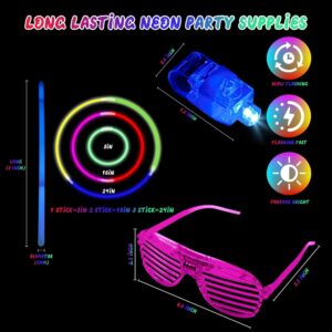 HHJ 190 PCS Glow in The Dark Party Supplies Glow Sticks Bulk Party Pack with 100 Glow Sticks 30 Led Glasses 60 Finger Lights Glow Party Favors for Kid Adult Birthday Wedding Concert 4th of July