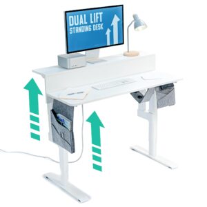 roam & remain dual lift adjustable height standing desk — adjust both monitor and desk height, dual electric motors 48 x 24 (white)