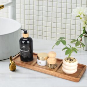 Large Wooden Bathroom Vanity Tray Rectangular Soap Dispenser Holder for Kitchen Counter Acacia Wood Serving Tray for Perfume Dresser Key Tray Divider Kitchen Sink Tray Decor Bathroom Toilet Tank Tray