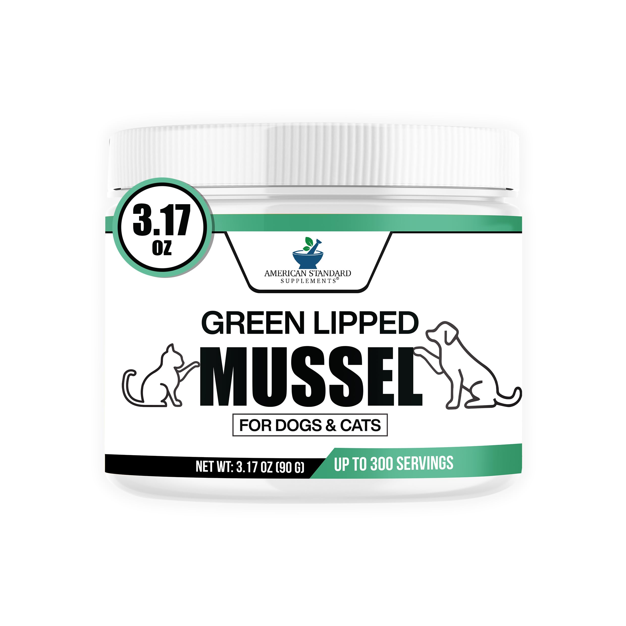 American Standard Supplements Green Lipped Mussel Powder for Dogs & Cats - Joint & Mobility Support - 3.17 oz (90g)