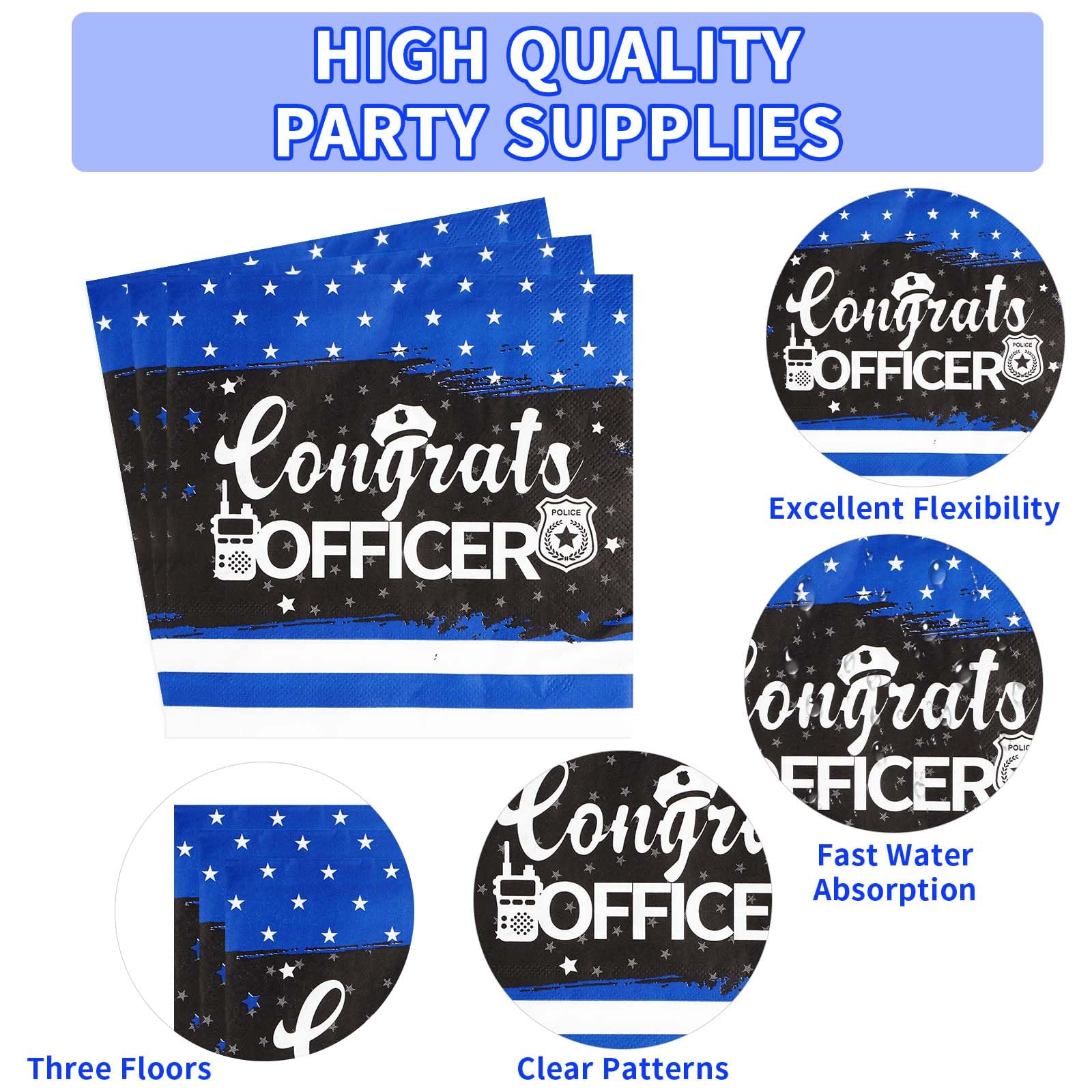 96Pcs Police Party Supplies 350 GSM We Are So Proud Of You Police Theme Plates and Napkins Congrats Officer Party Decorations for Police Retirement Academy Graduation Cops Promotion Party,Serves 24