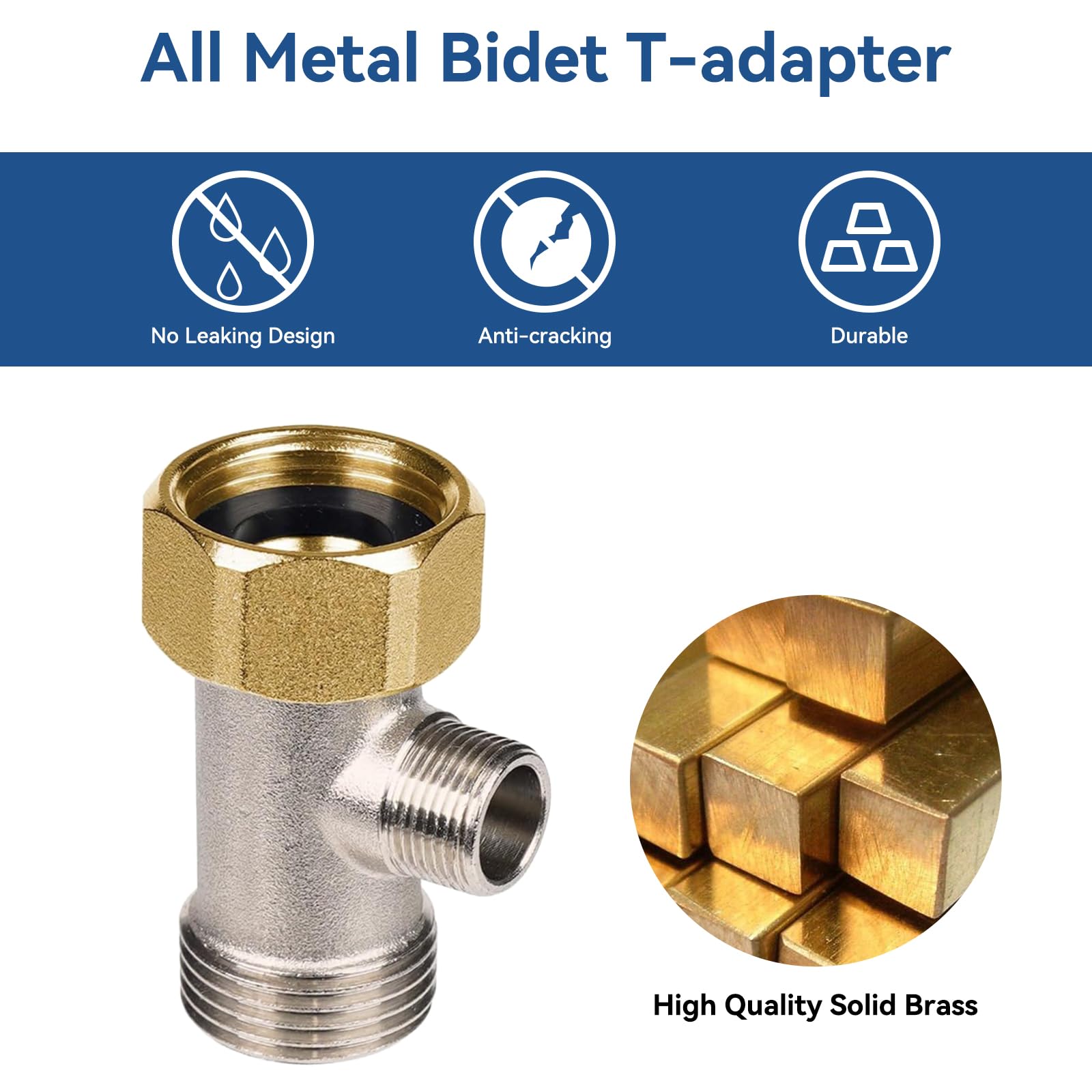 Chomely Bidet T Adapter for Tushy Bidet, Brass T Valve for (7/8” x 7/8” x 3/8”), 3-way T Connector Bidet Attachment for Toilet