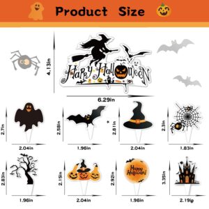 73pcs Halloween Cupcake Toppers Trick Or Treat Cake Topper For Halloween Birthday Decoration Witches Pumpkin Bat Ghost Party Supplies