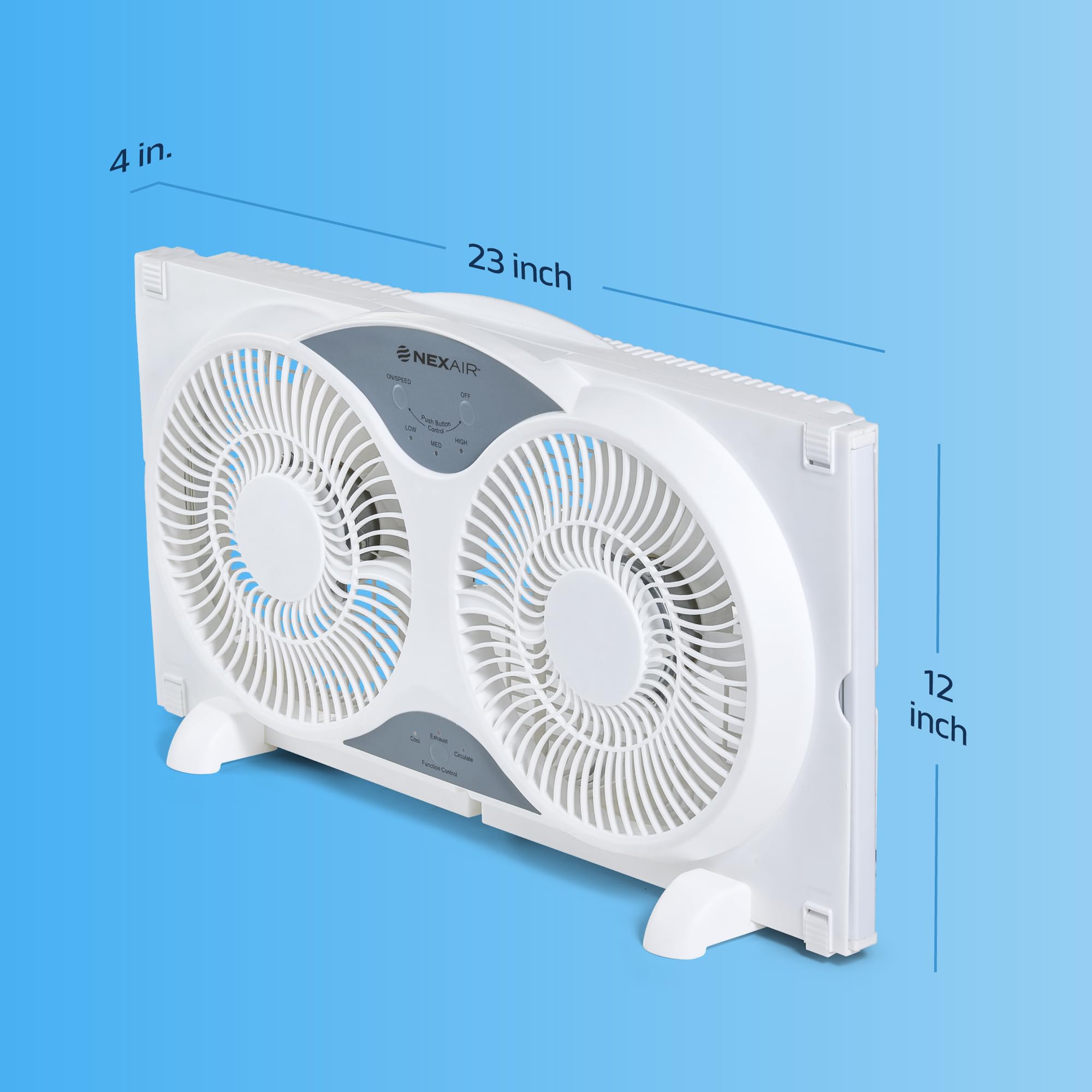 Nexair 9" Twin Window fan with Remote Control, 3 Speed Bedroom window fan reversible Airflow Exhaust And Intake Quiet Operation, Fan Window Easy to install Seals with Built-In panels extending 24"-37"