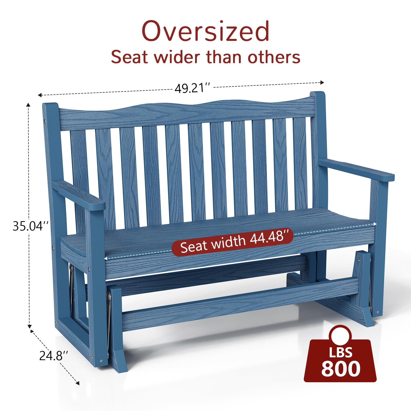 Stoog Patio Glider, 2-Person All-Weather HIPS Outdoor Glider Bench with 800 lbs Weight Capacity, Weatherproof Glider, Low Maintenance, Blue