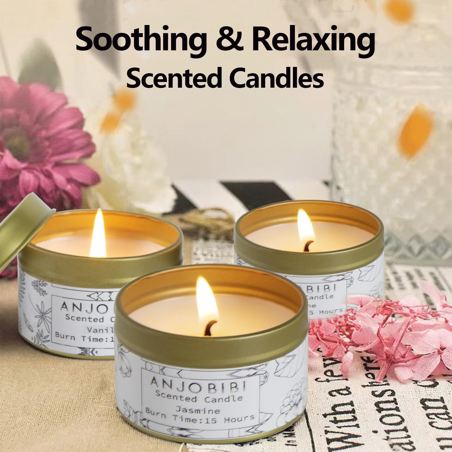 Vanilla Scented Candle Gifts for Women （2 Pack for Gold） - 2 Oz - 15 Hour Burn Time Long Lasting Candle，All Natural, Soy Candles, Soothe