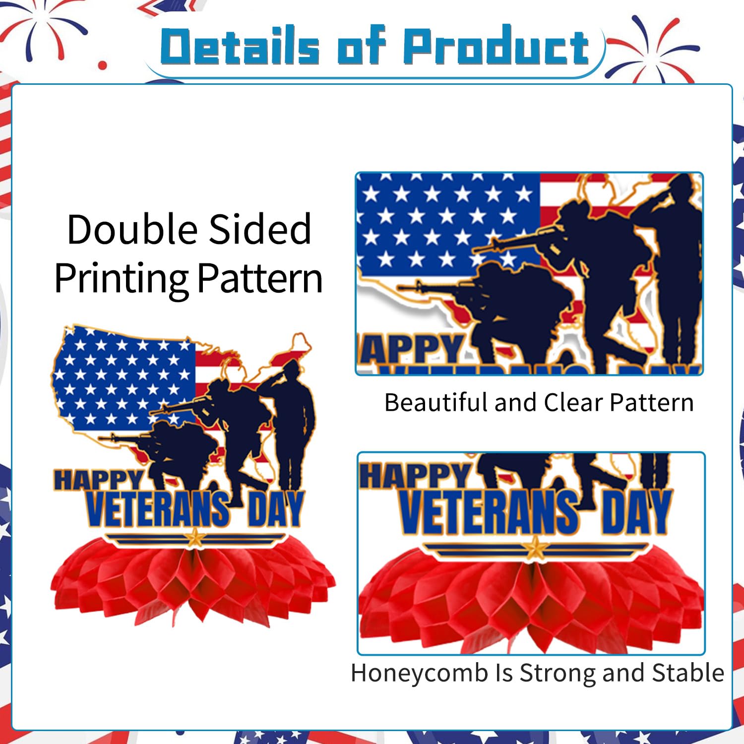 Gameza Veterans Day Party Decorations - 9PCS Veterans Day Decorations Thank You Veterans Honeycomb Centerpieces Table Decor Happy Veterans Day Patriotic Decorations Memorial Day Theme Party Supplies