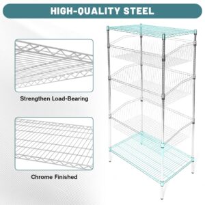 biosp 4-Tier Adjustable Metal Wire Rack Shelving Unit, Heavy Duty Basket Storage Shelf for Outdoor & Indoor, Bathroom, Laundry, Kitchen, Garage