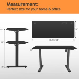 Legooin Electric Standing Desk, 55x24in Adjustable Height Computer Desk with Wheels, Sit-Stand Desk with Charging Station, 2 USB Ports, 3 Power Outlets, Spacious Workstation for Home Office(Black)