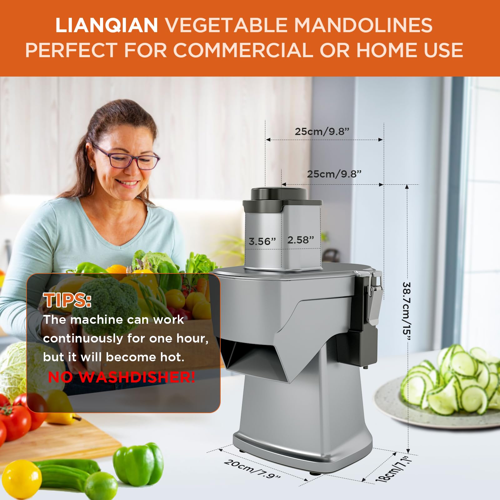 LIANQIAN 4 in 1 Electric Vegetable Chopper, Multifunctional Food Cutter＆Slicer, Mandoline Slicer & Cheese Grater, 200W Multi Blade French Fry Cutter & Veggie Slicer＆Dicer with Cut-Resistant Gloves