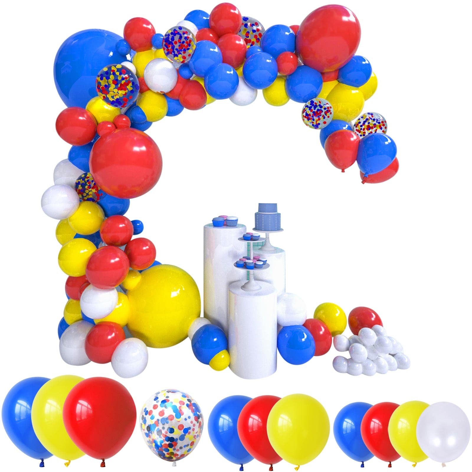 Yellow White Dark Red Dark Blue Balloons and Confetti Balloon for Baby Shower Birthday Graduation Wedding Festival Party Decoration